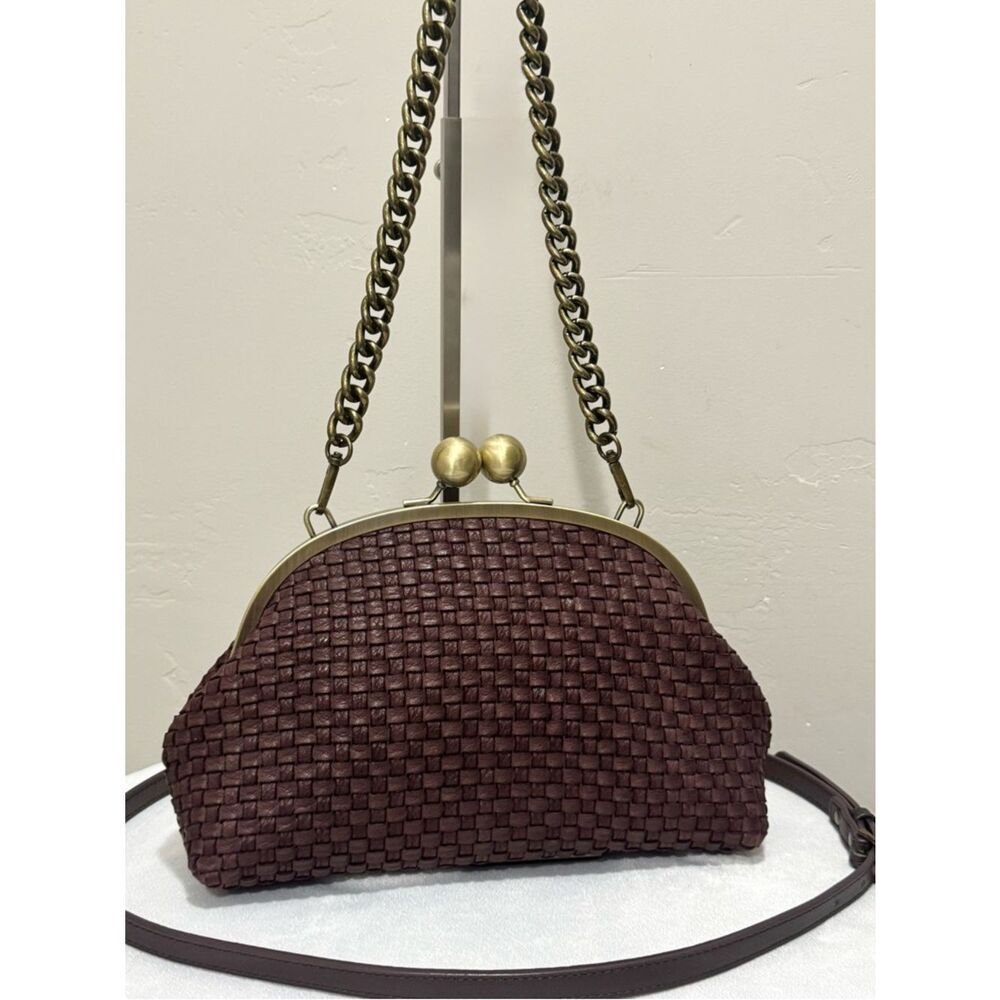 Unique Distressed Woven Leather Handmade Vintage Style Kisslock Frame Bag